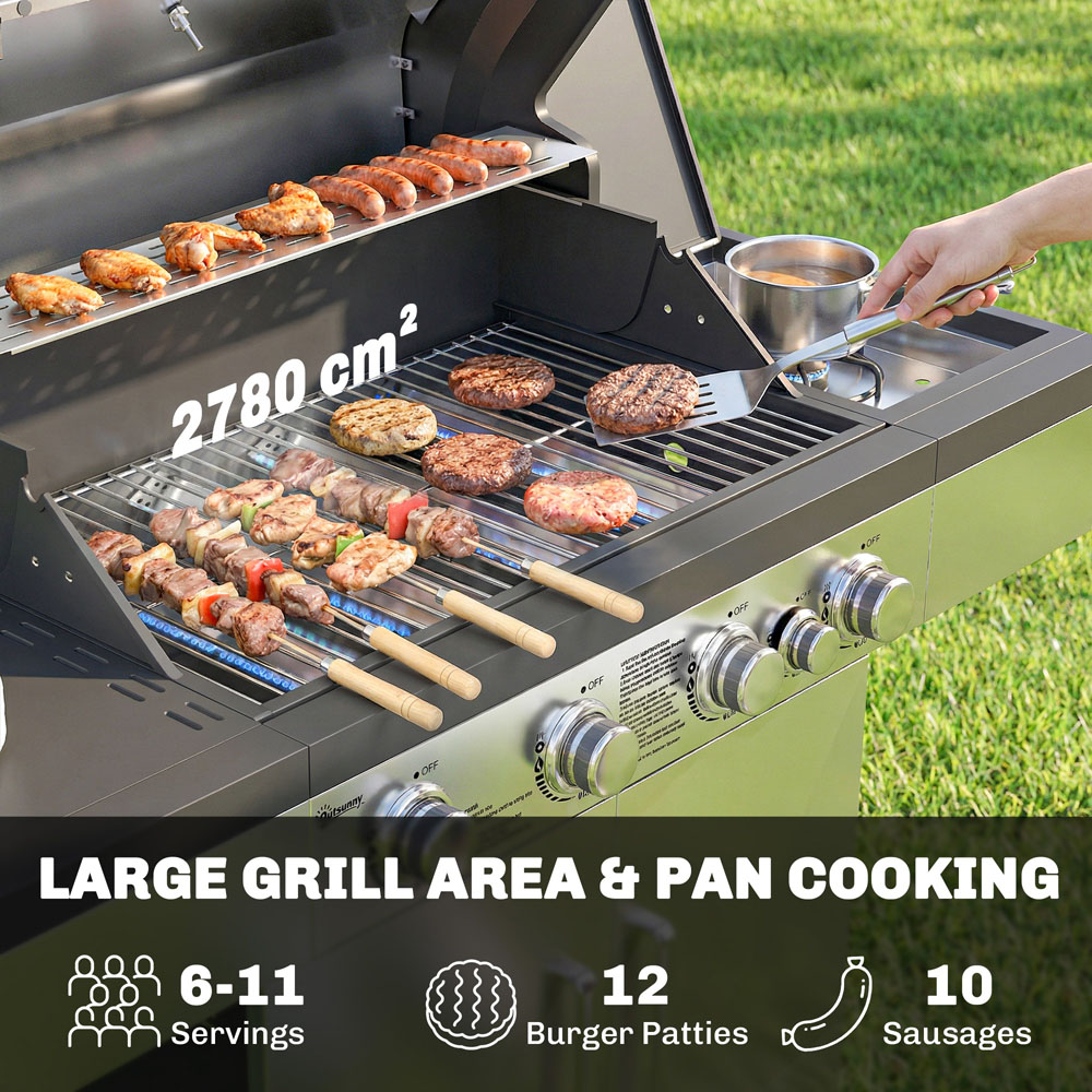 Outsunny Silver and Black 4+1 Burner Portable Gas BBQ Grill with Side Table Image 3