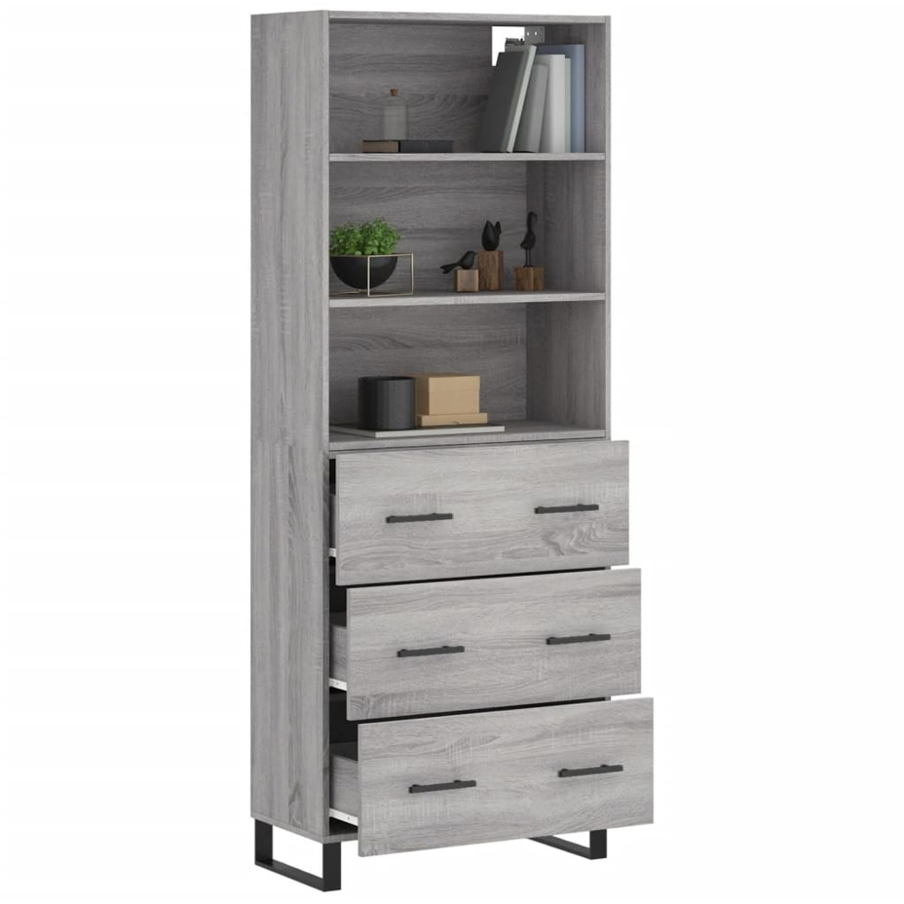 vidaXL 3 Drawer 3 Shelf Grey Sonoma Oak Wooden Cabinet Image 3
