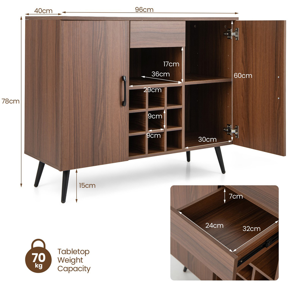 Costway 2 Door Single Drawer 4 Shelf Walnut Mid Century Modern Buffet Server Cabinet Image 8