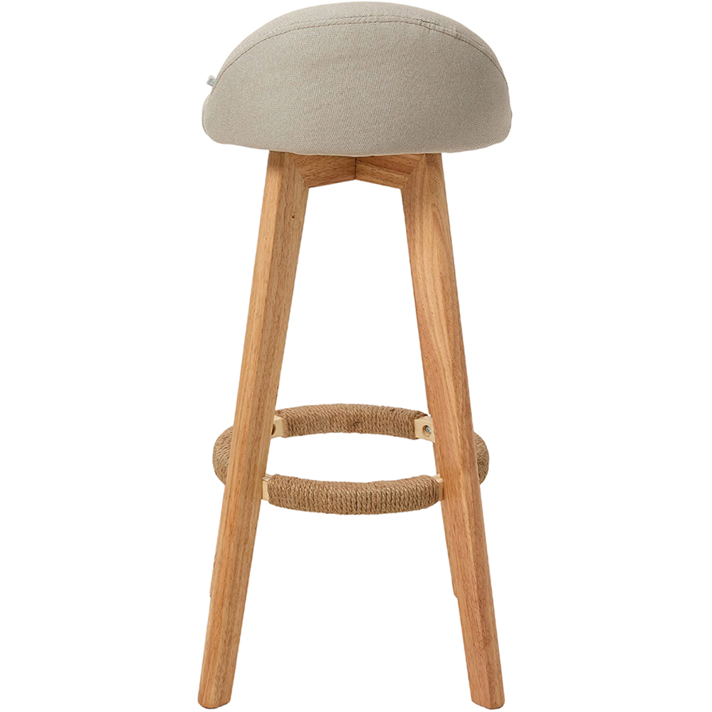 Living and Home Set of 2 Beige Linen Bar Stools with Wood Legs Image 4