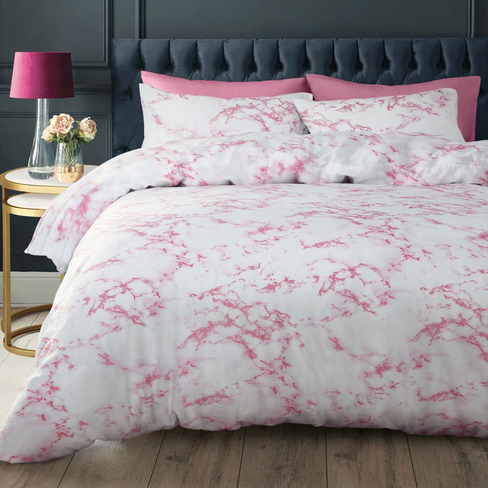 Velosso Single Pink Marble Effect Duvet Set Image 1