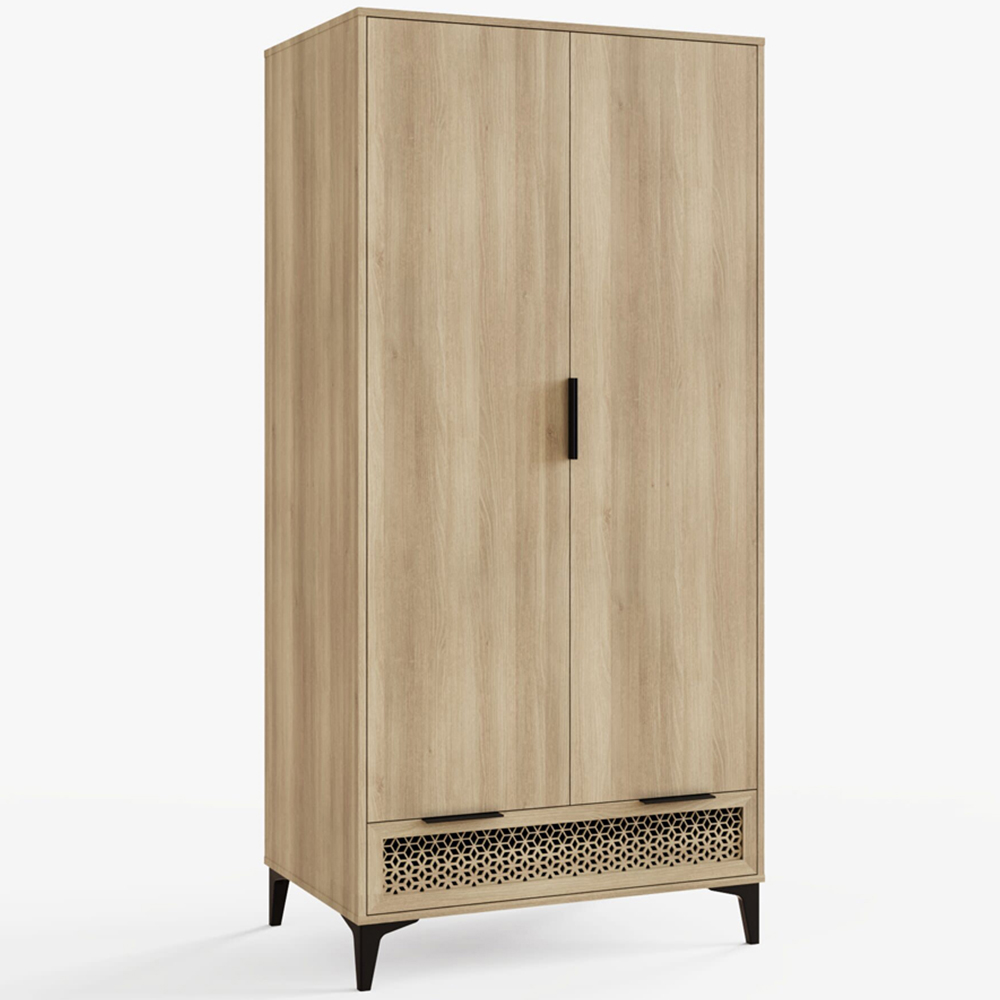 GFW Ezra 2 Door Single Drawer Oak Wardrobe Image 2