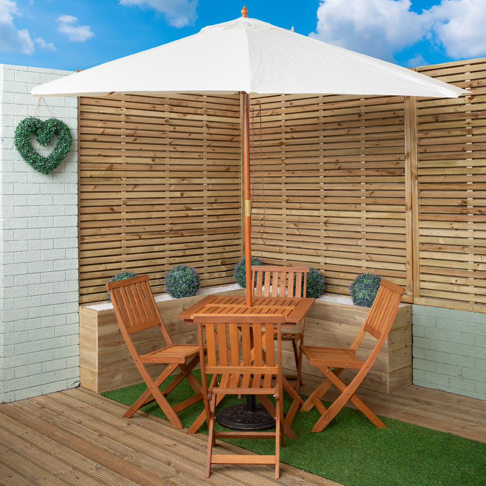 Samuel Alexander 4 Seater Wooden Square Foldable Dining Set with Cream Parasol and Base Image 1