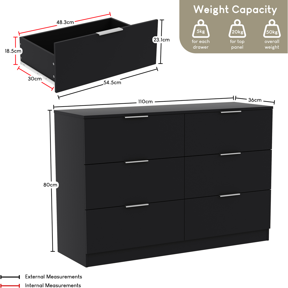 VIDA DESIGNS Trega 6 Drawer Black Chest of Drawers Image 9