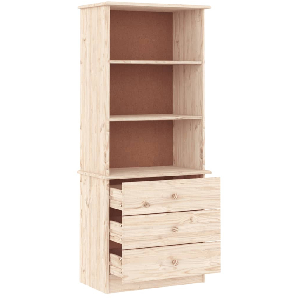 vidaXL Alta 3 Drawer 3 Shelf Natural Solid Pine Wood Bookcase Image 4