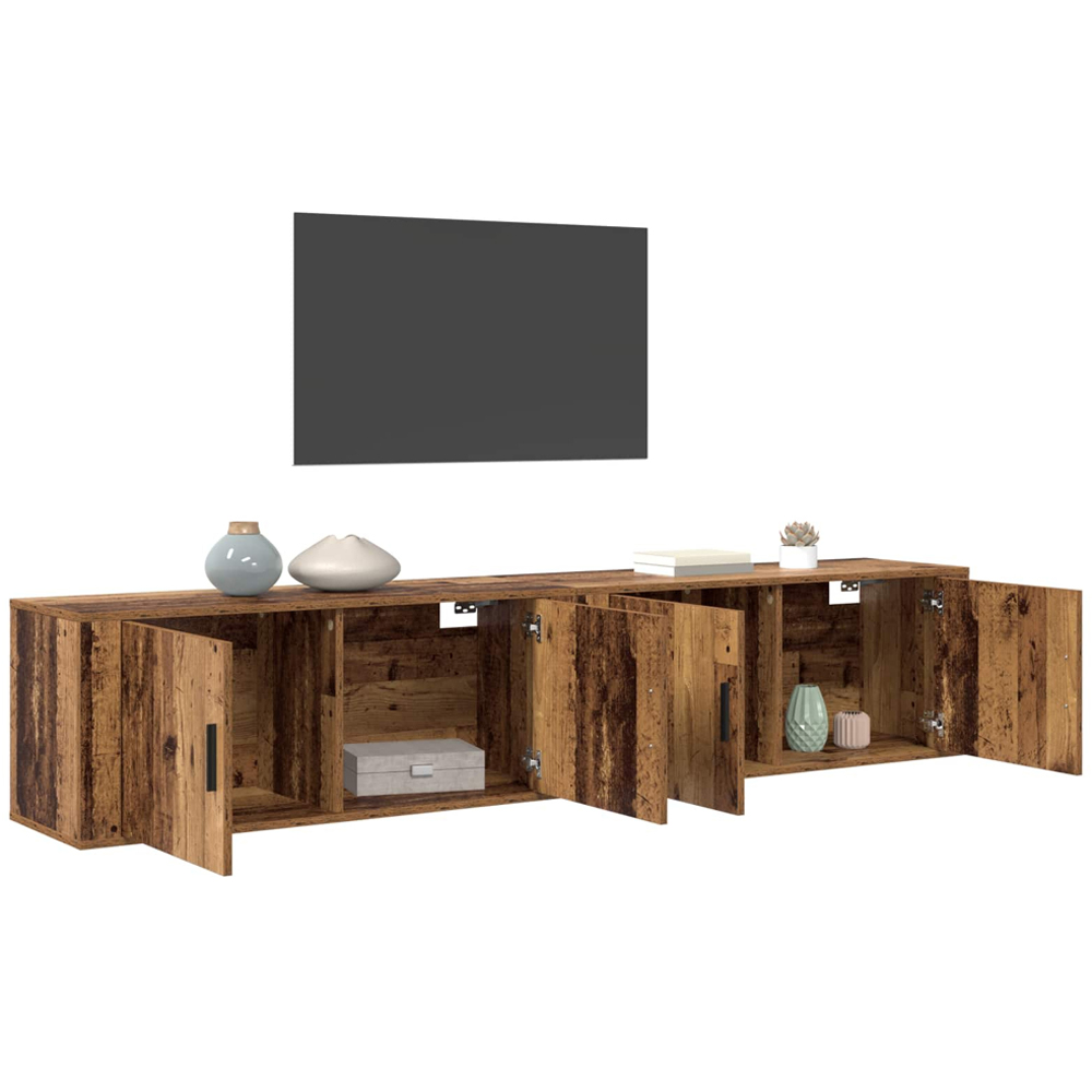 vidaXL 2 Door Old Wood Wall Mounted Wide TV Unit Set of 2 Image 2