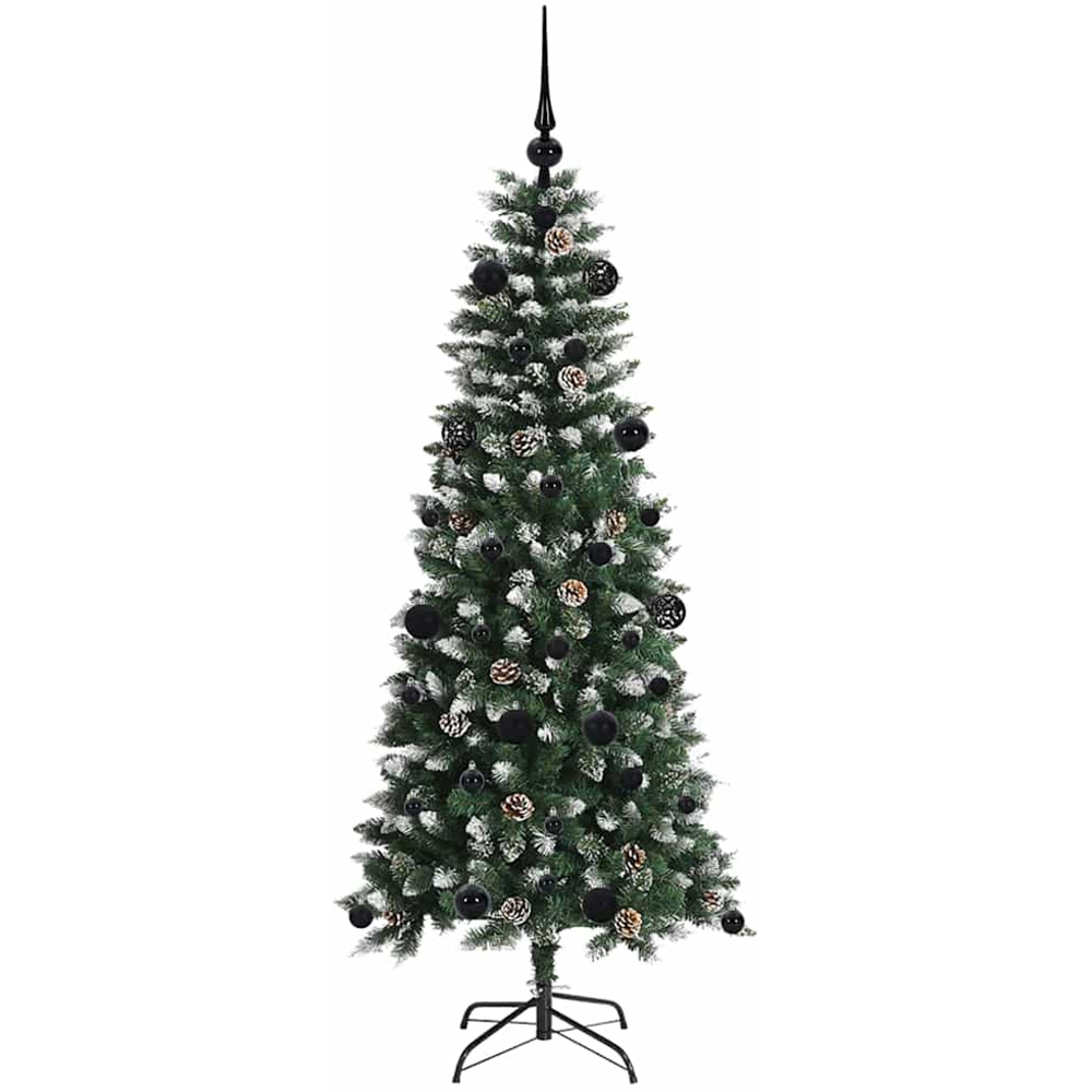 vidaXL Pre-Lit Black Baubles Green Artificial Snow Tipped Christmas Tree 5ft Image 4
