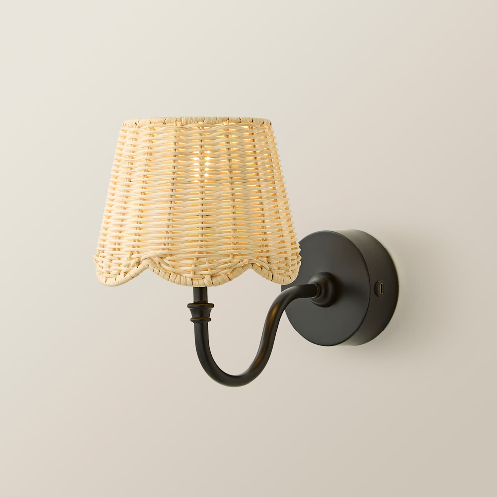 ValueLights Lowe Rattan Taper Shade Black Portable Rechargeable Wall Light with Bulb Image 3