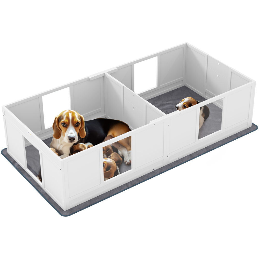 PawHut Medium Two Room Dog Whelping Box with Whelping Pad Image 1