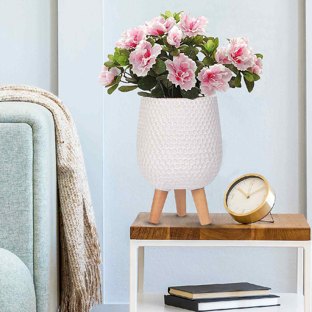 wilko Honeycomb White Indoor Plant Pot with Legs 34cm Image 2