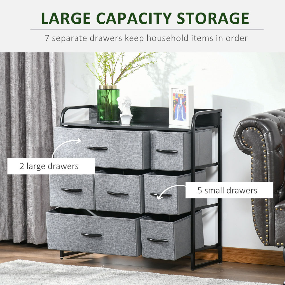 HOMCOM 7 Drawer Grey Fabric Foldable Bedroom Dresser Image 8
