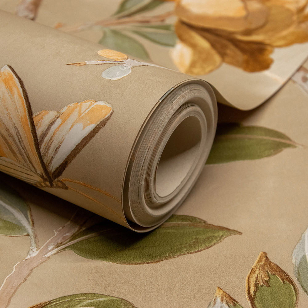 Grandeco Lola Painted Floral Trail Yellow Wallpaper Image 2