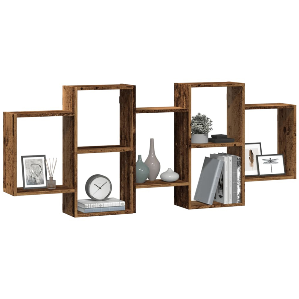 vidaXL 8 Shelf Old Wood Floating Wall Shelf Image 2