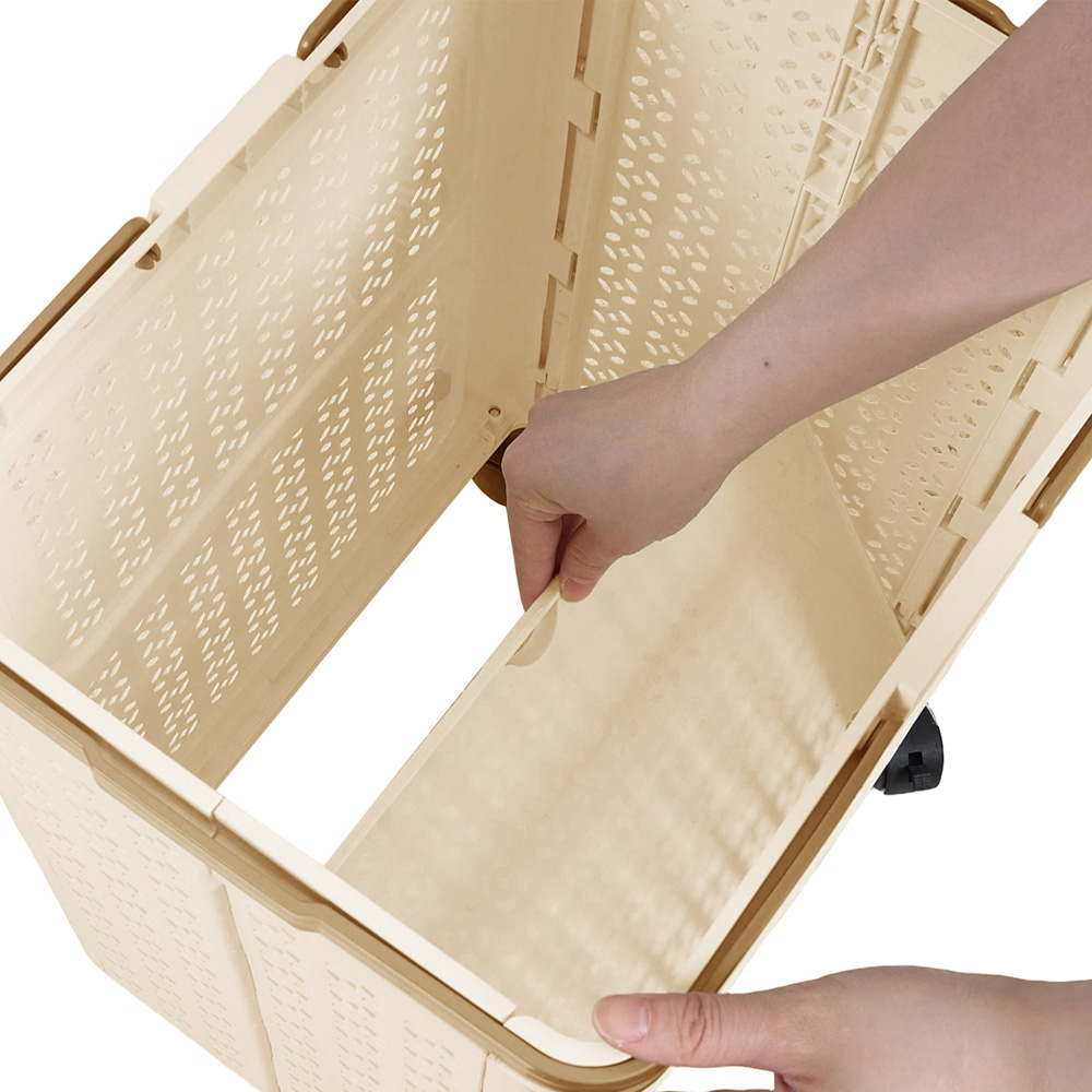 Living and Home Cream and Khaki Foldable Laundry Basket with Wheels 42 x 31 x 55cm Image 6
