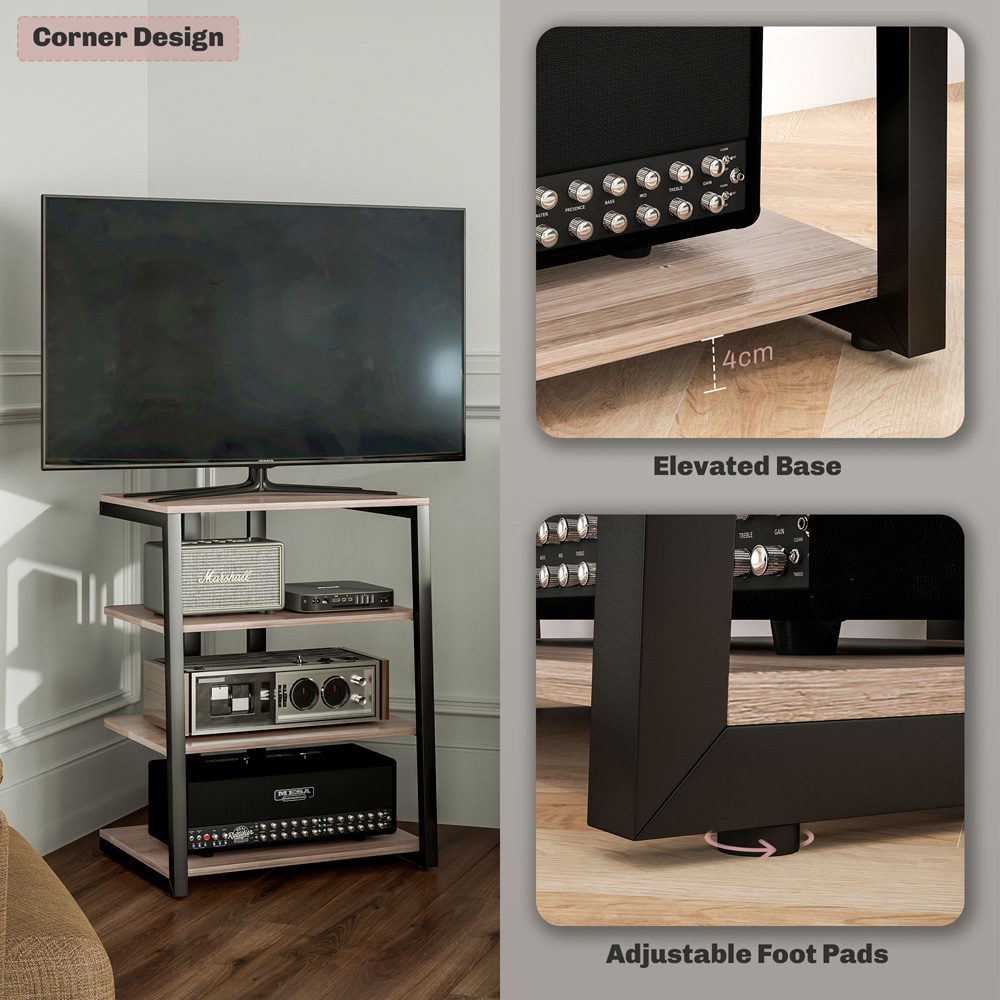 HOMCOM 3 Shelf Grey HiFi Record Player Stand with Power Strip Image 7