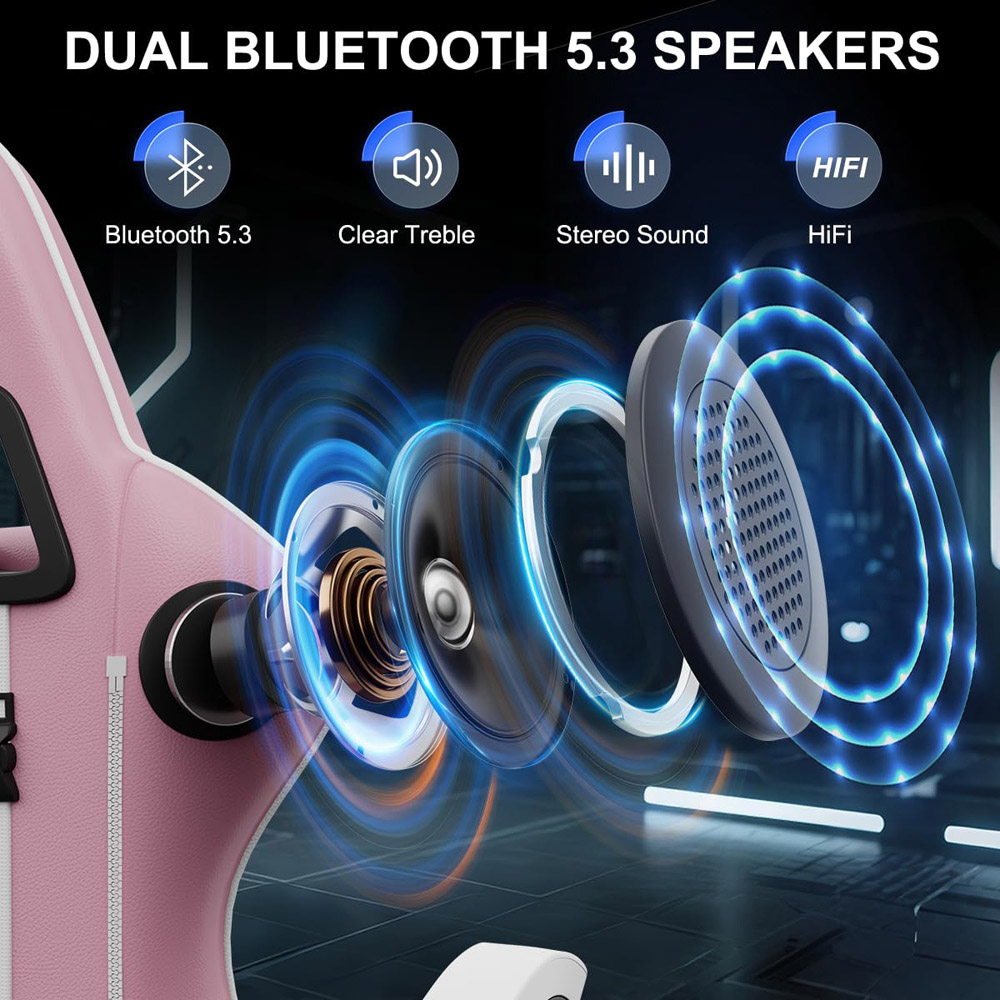 Rattrix Pink Ergonomic High Back Gaming Chair with Bluetooth 5.3 Stereo Speakers Image 4