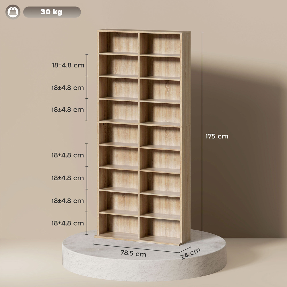 HOMCOM 18 Shelf Natural DVD and CD Media Storage Unit Image 9
