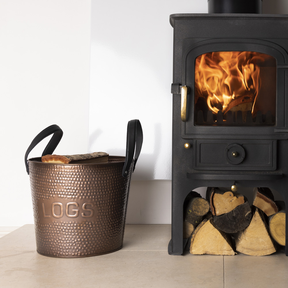 Charles Bentley Small Black Embossed Hammered Firewood Bucket Image 2