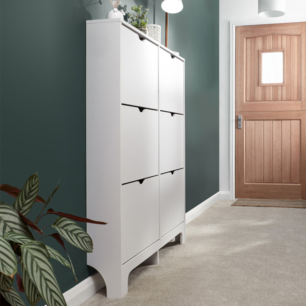 GFW White Narrow 6 Drawer Shoe Cabinet Image 1