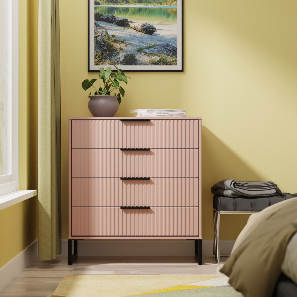 Crowndale Fluted 4 Drawer Kobe Pink Chest of Drawers Ready Assembled Image 7