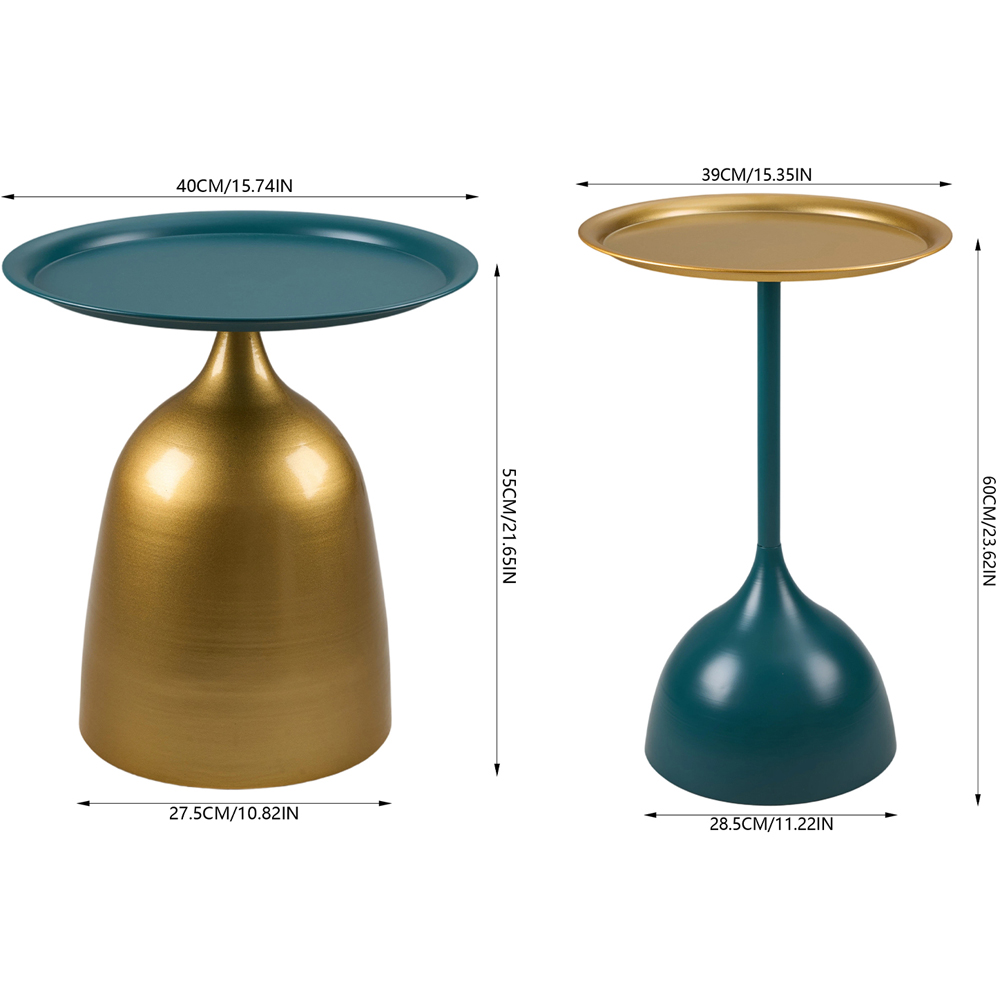 Living and Home Deep Teal and Gold Round Side Table Set of 2 Image 9