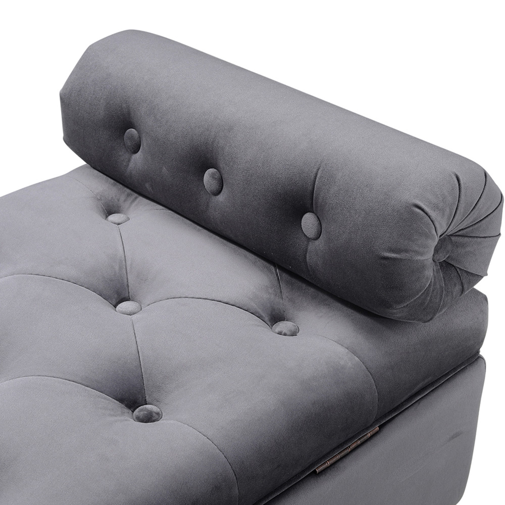 Living and Home Grey Upholstered Flip Top Storage Bench with Side Arms Image 5