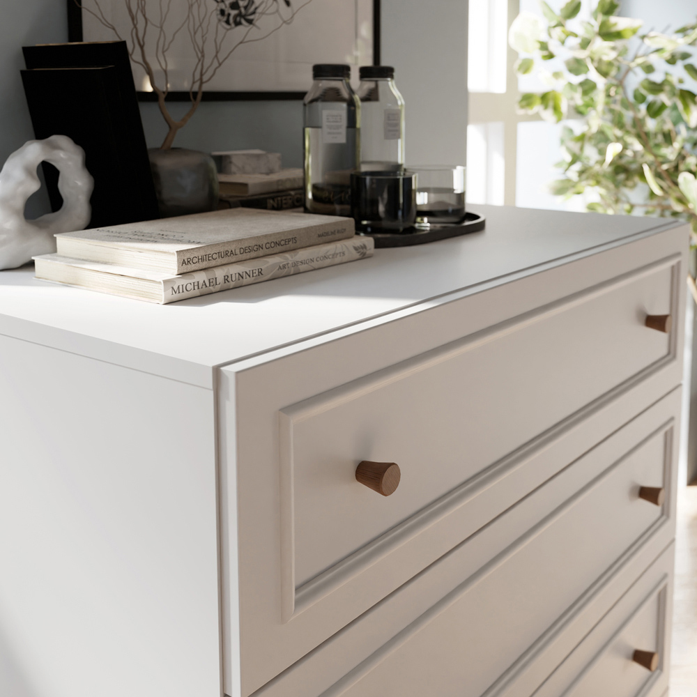 Florence Wensley 3 Drawer Light Grey and Oak Chest of Drawers Image 5