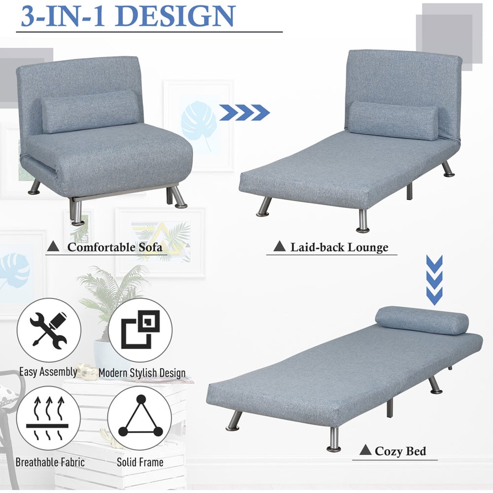 Portland Single Seater Light Blue Foldable Sofa Bed Image 4