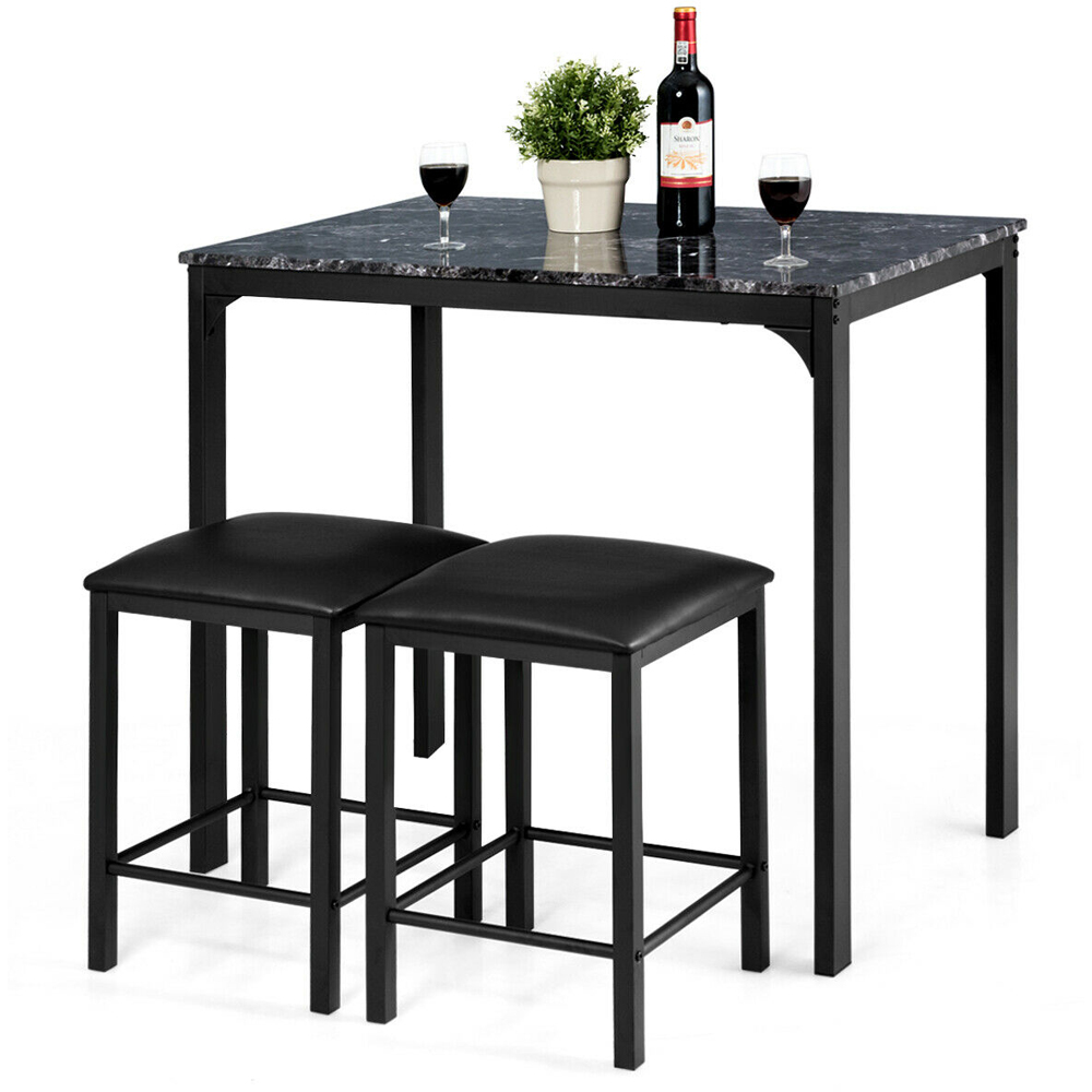 Costway 2 Seater Faux Leather Dining Set Black Image 2