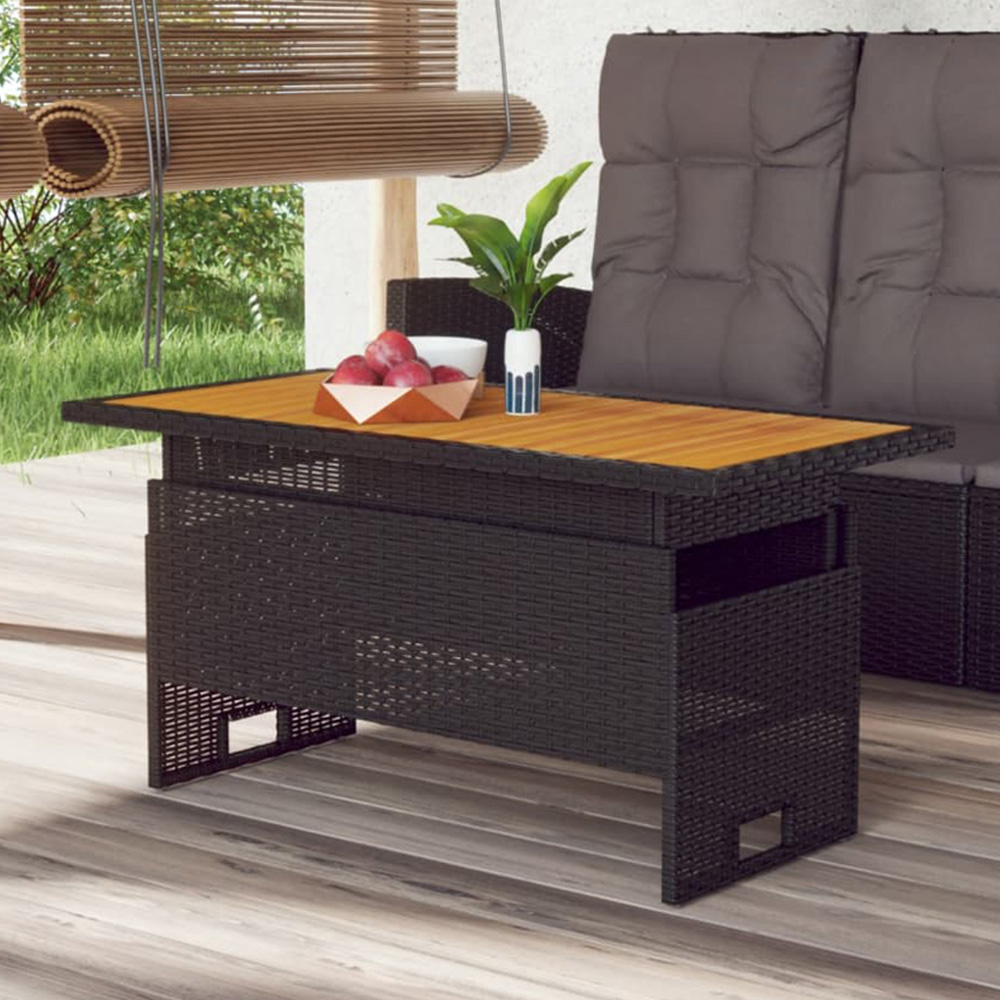 vidaXL Black Solid Wood Acacia and Polyrattan Garden Table Image 1