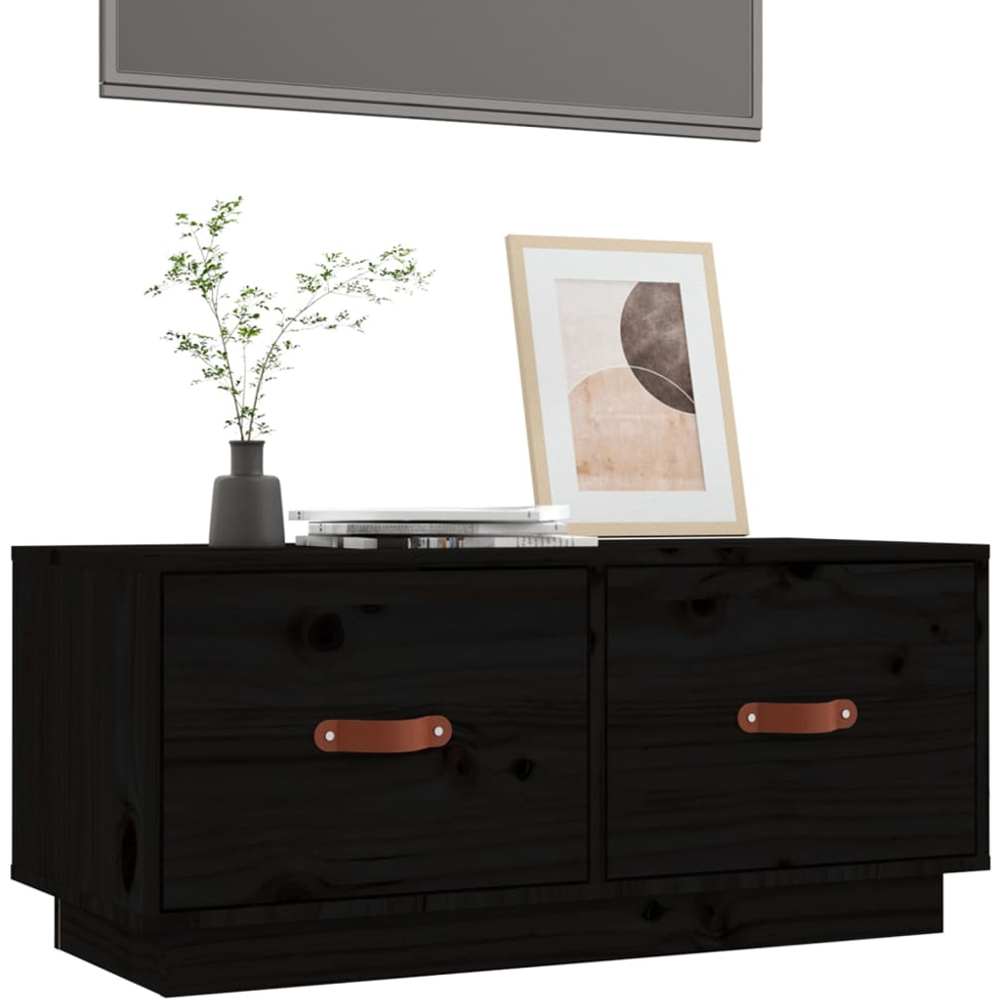 vidaXL 2 Drawer Black Solid Pine Wood TV Cabinet Image 3