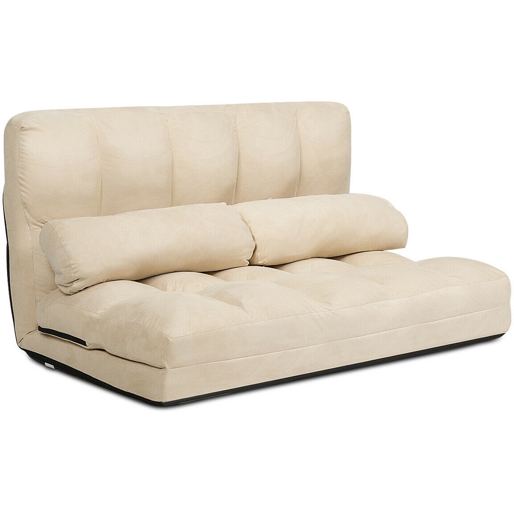 Costway Beige 2 in 1 Folding Floor Sofa Bed with 2 Pillows Image 2