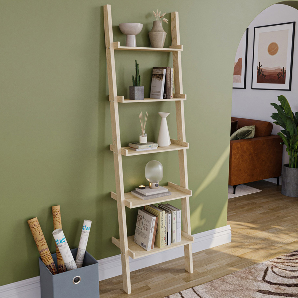 Vida Designs York 5 Shelf Pine Ladder Bookcase Image 1