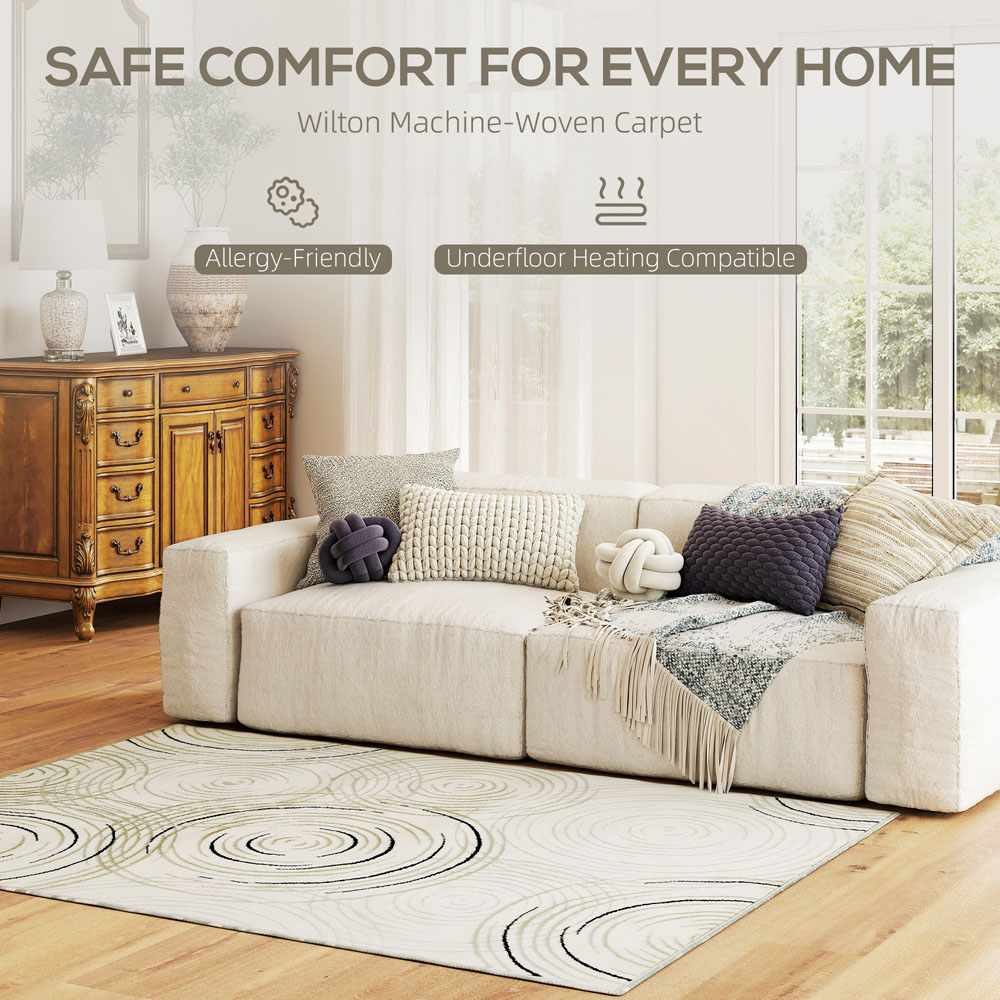 HOMCOM Cream Swirl Pattern Allergy Friendly Rug 170 x 120cm Image 7