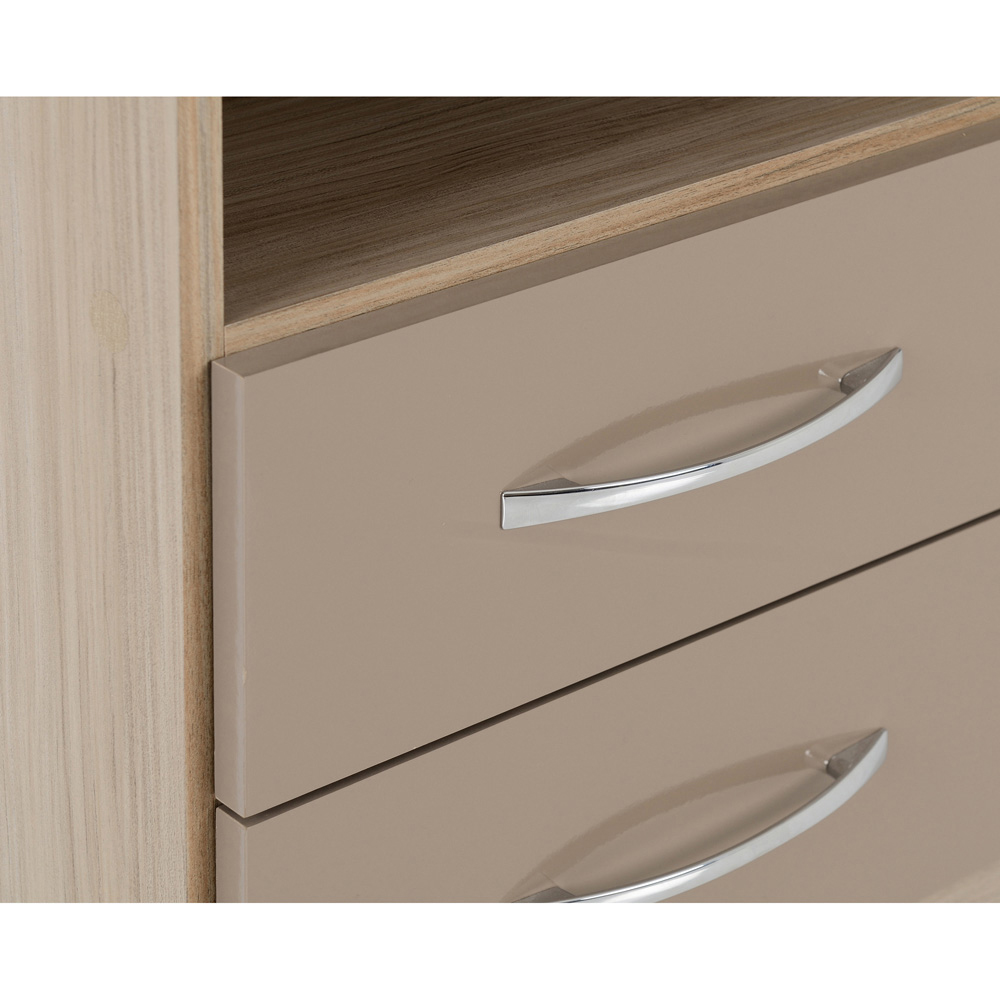 Seconique Nevada 2 Drawer Oyster Gloss and Light Oak Effect Veneer Bedside Table Image 5