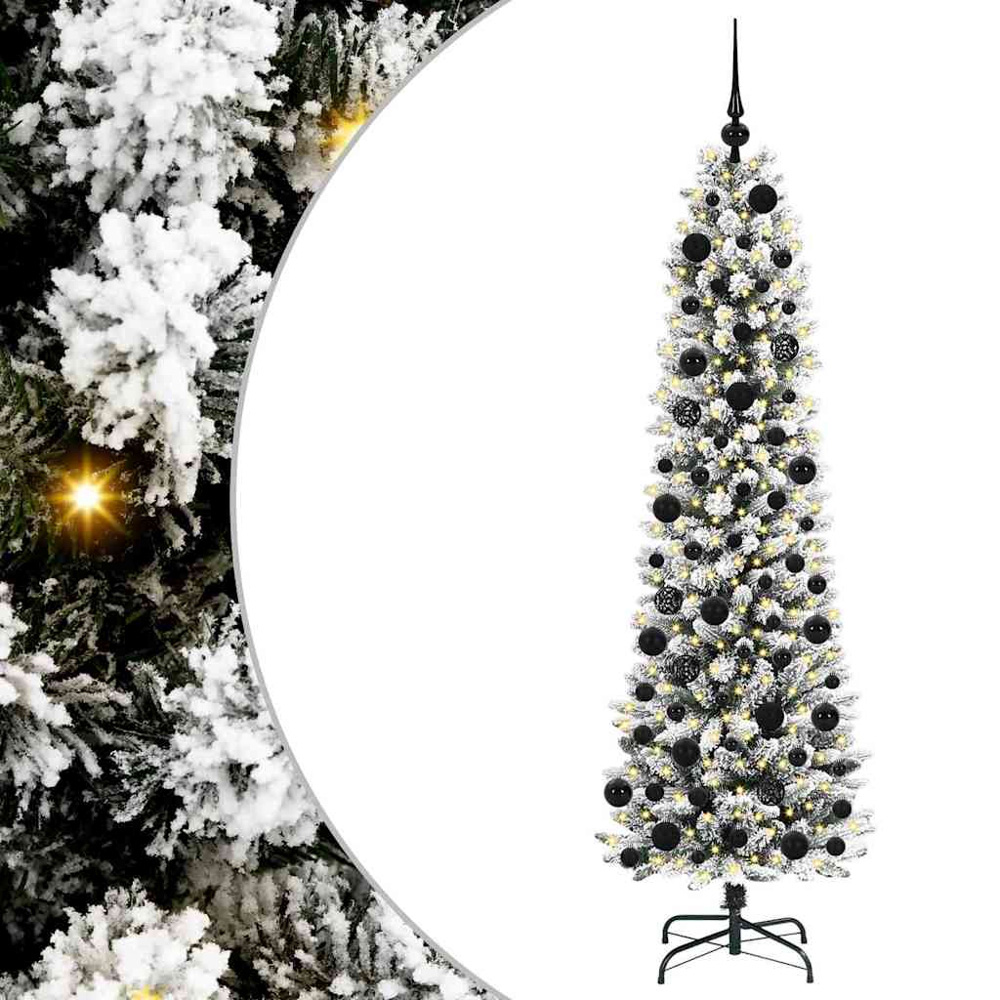 vidaXL Pre-Lit Warm White LED and Black Baubles White Artificial Christmas Tree with Stand 6ft Image 2
