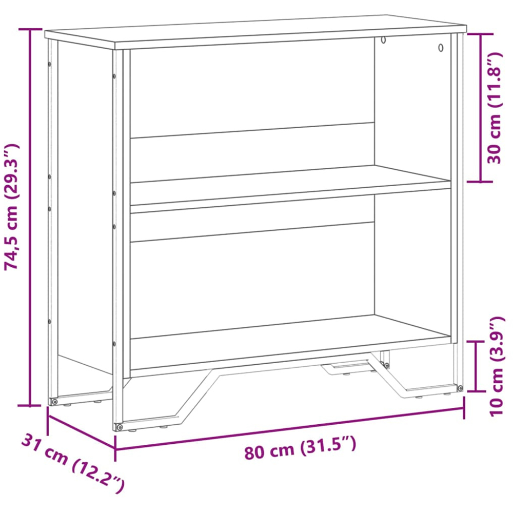 vidaXL 2 Shelf Black Bookcase Image 9