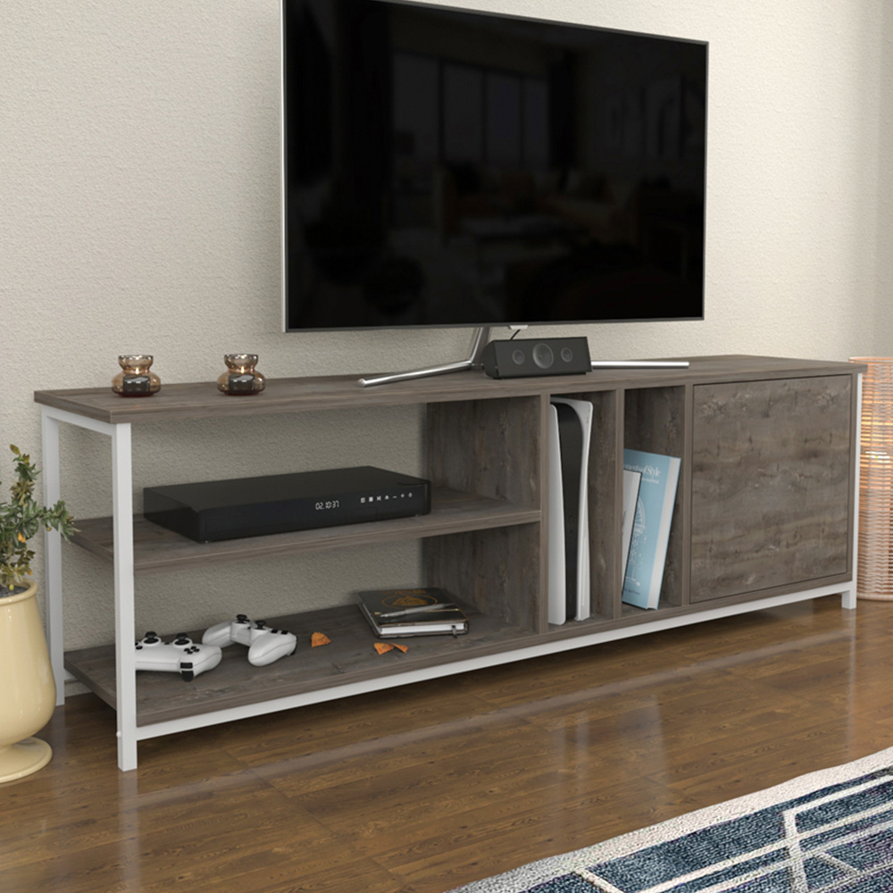 Decorotika Oneida Single Door 4 Shelf White Wenge TV Stand for 72 inch TV Image 1