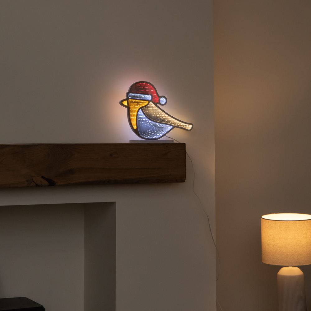 Samuel Alexander LED Light Up Robin Infinity Mirror Christmas Decoration 32cm Image 6