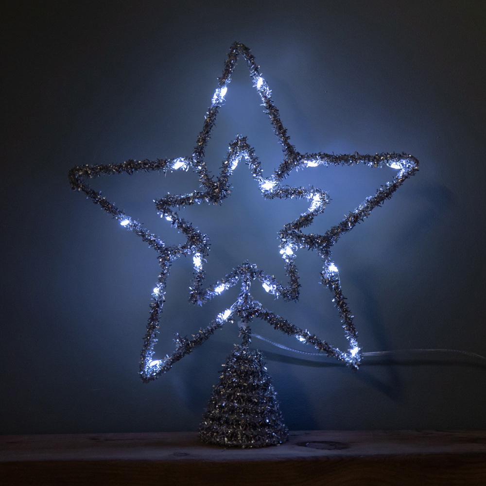 Samuel Alexander White Multi-Function LED Silver Star Christmas Tree Topper 28cm Image 3