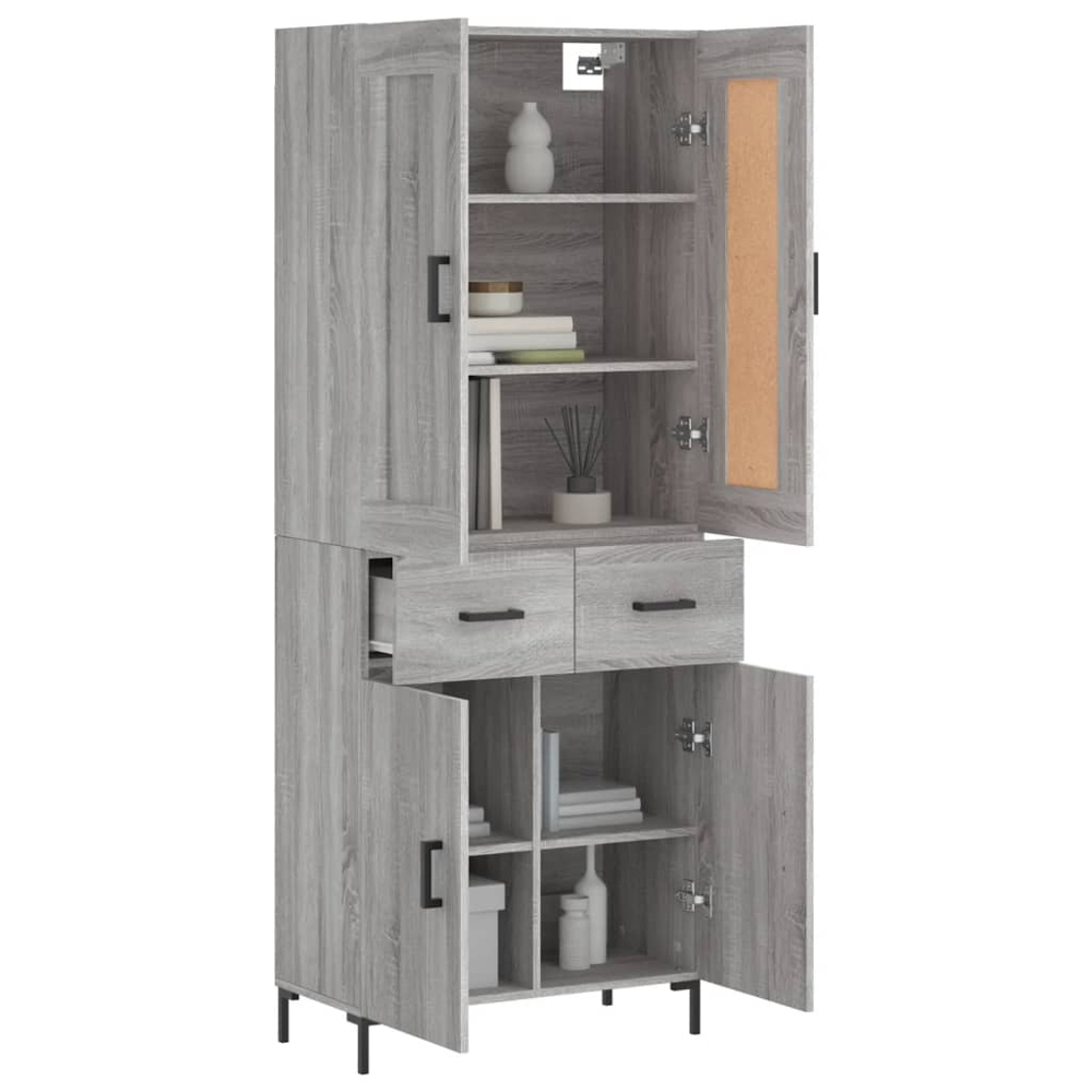 vidaXL 4 Door 2 Drawer Grey Sonoma Highboard Image 3