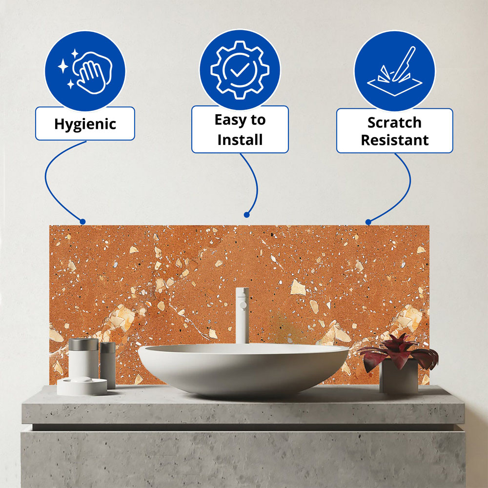 Warren Reed Designer Pale Terracotta Quartz Effect Bathroom Splashback 25 x 60cm Image 3