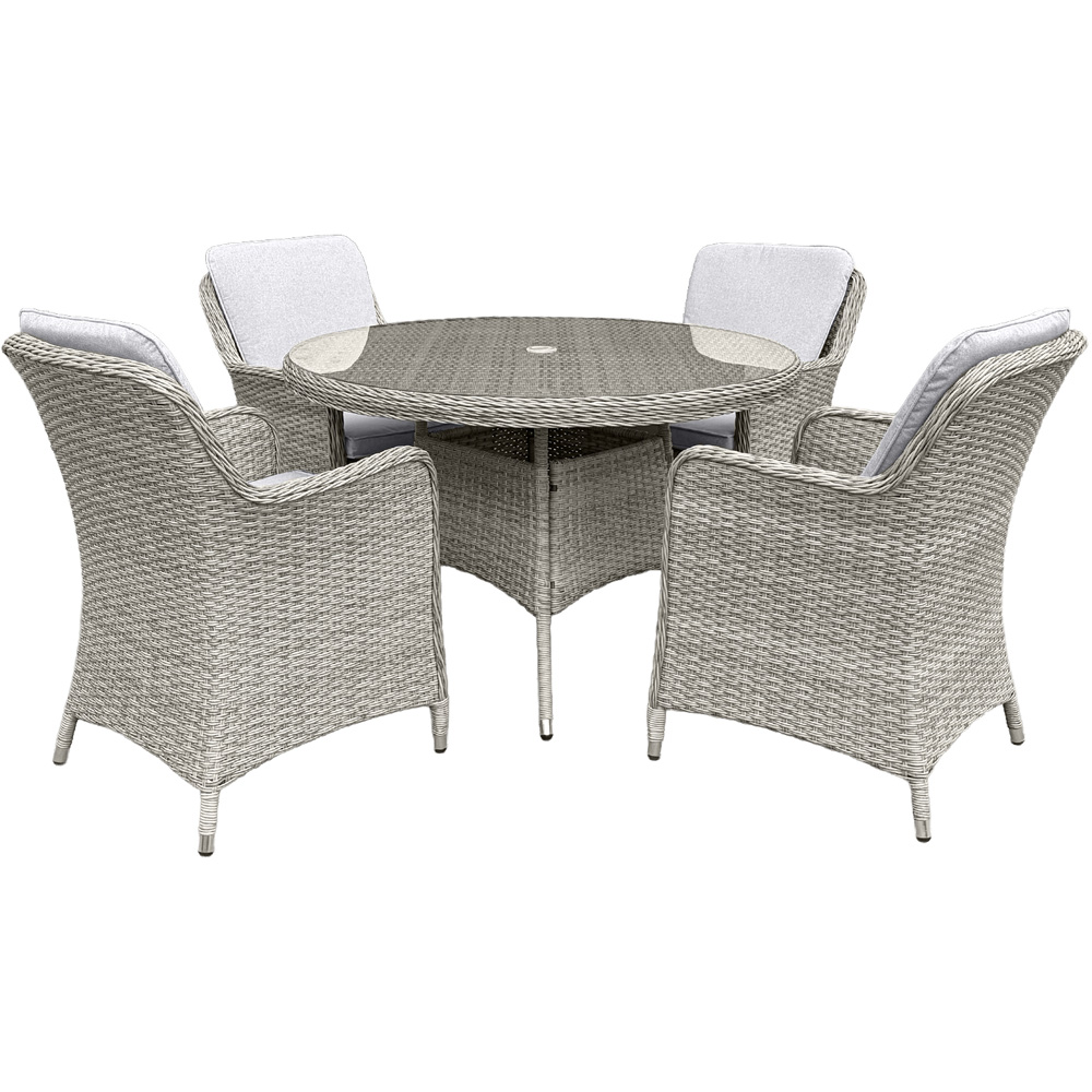 Oseasons Hampton 4 Seater Dove Grey Rattan Bistro Set with Light Grey Cushions Image 2