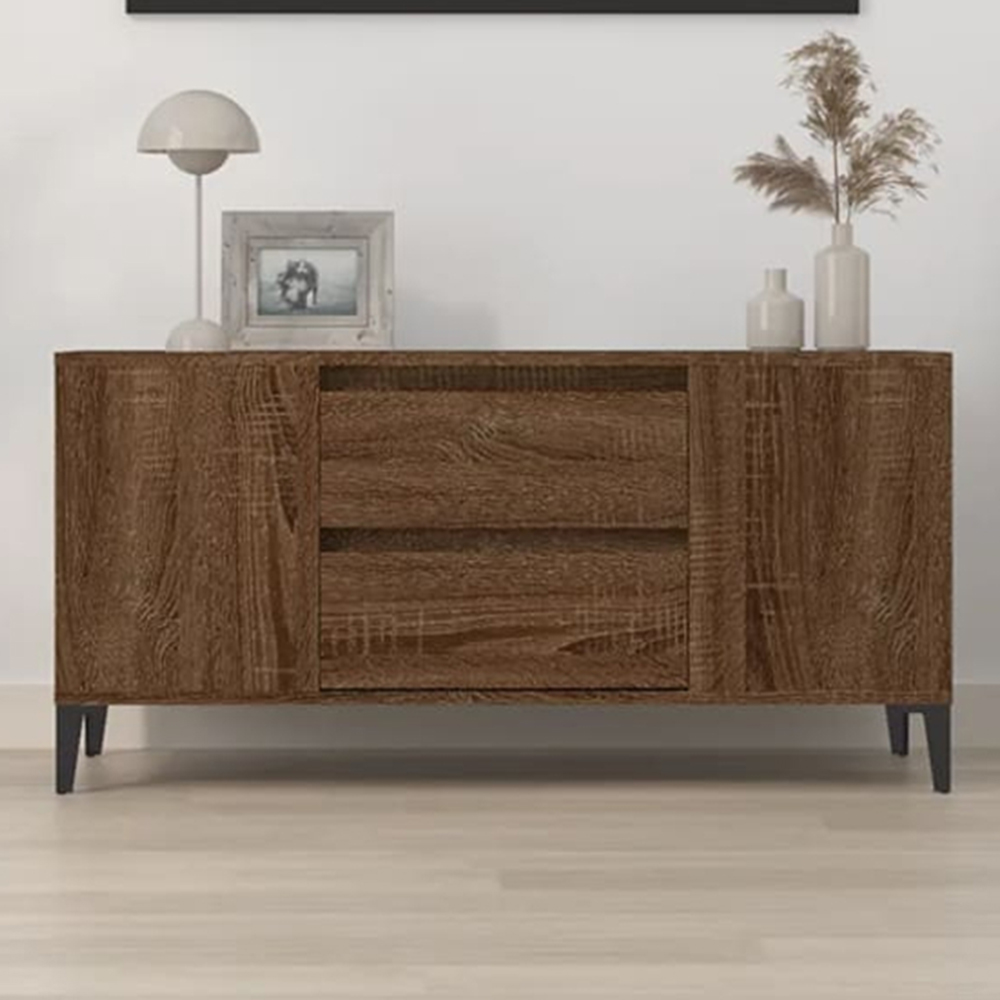vidaXL 2 Drawer 4 Shelf Brown Oak TV Cabinet Image 1
