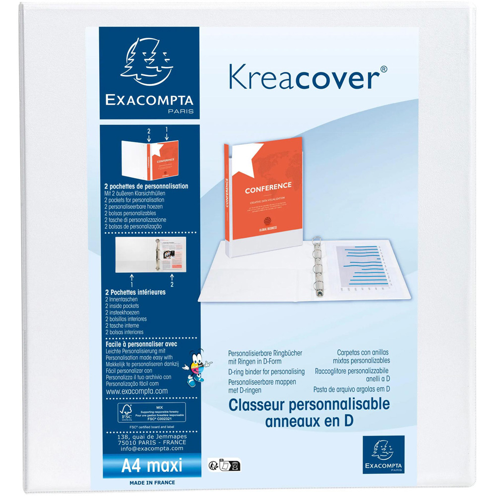 Exacompta Kreacover White PP 2D Ring Binder with 3 Pockets 50mm 10 Pack Image 2