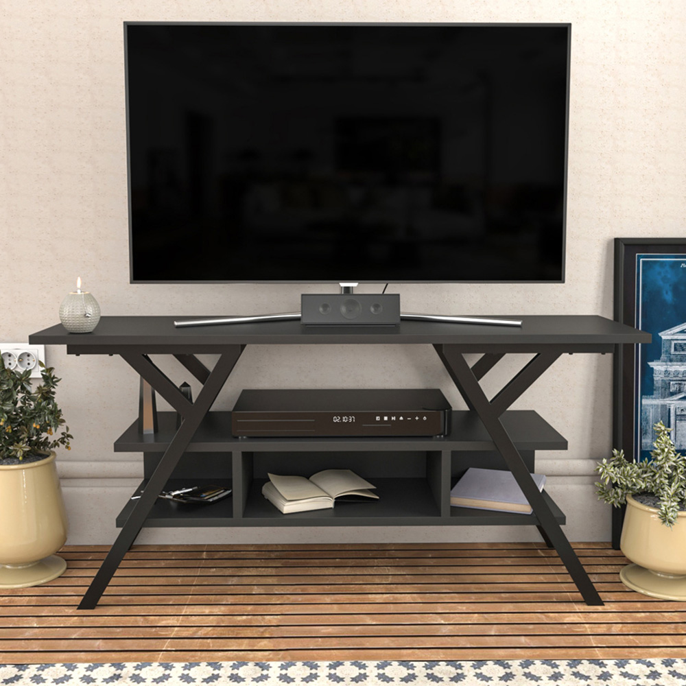 Decorotika Minerva Decorative 4 Open Shelf Black and Anthracite TV Unit Image 1