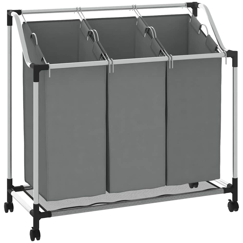 vidaXL 3 Compartment Grey Laundry Basket with Wheels 96 x 40 x 92cm Image 1