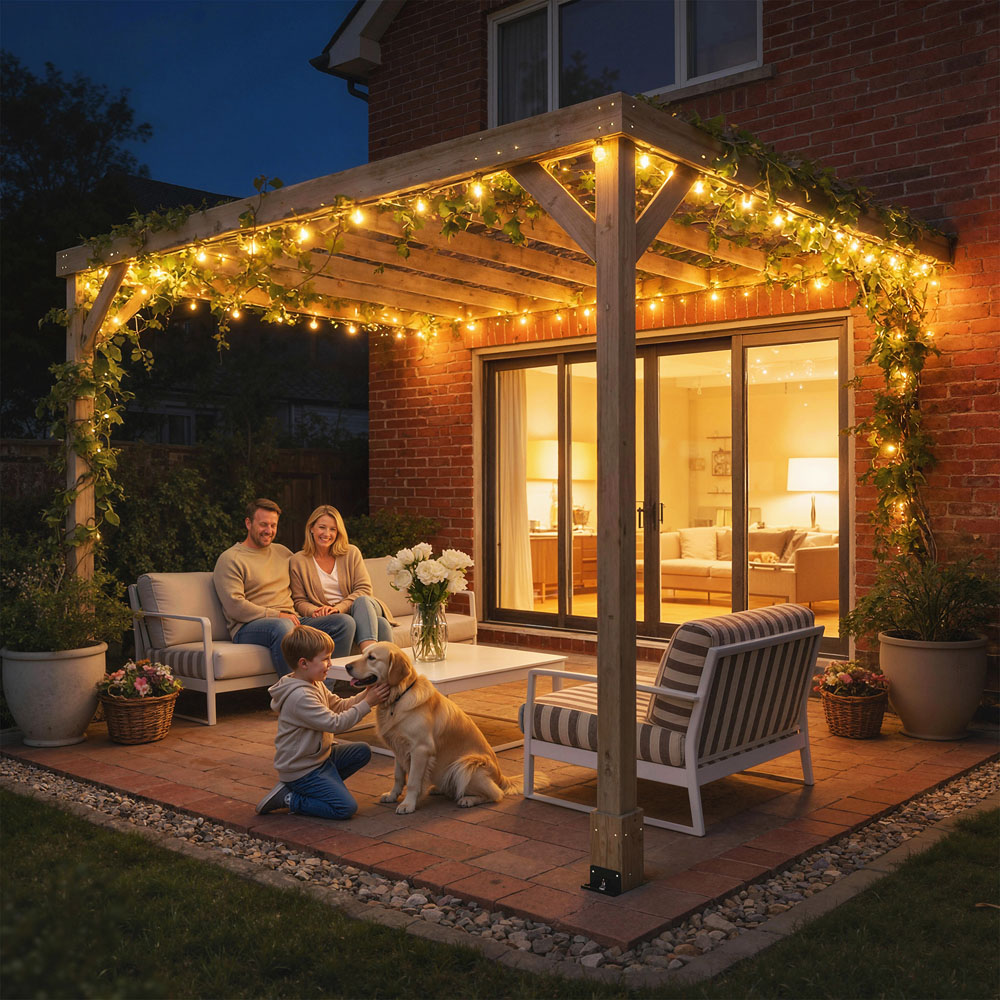 Outsunny 3 x 3m Light Brown Wooden Lean To Pergola Kit | Wilko