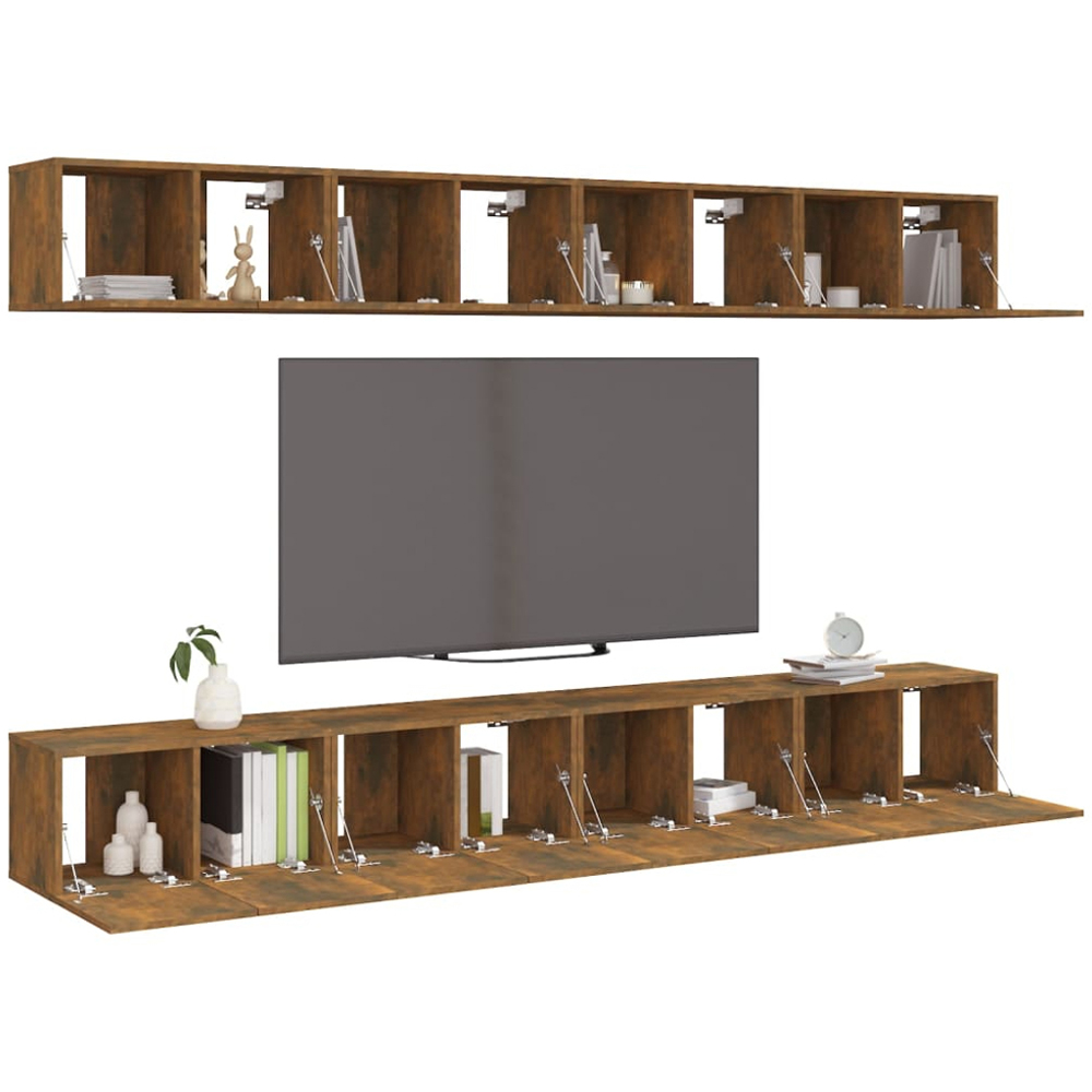 vidaXL 2 Door Smoked Oak Wall Mounted TV Cabinet Set of 8 Image 3