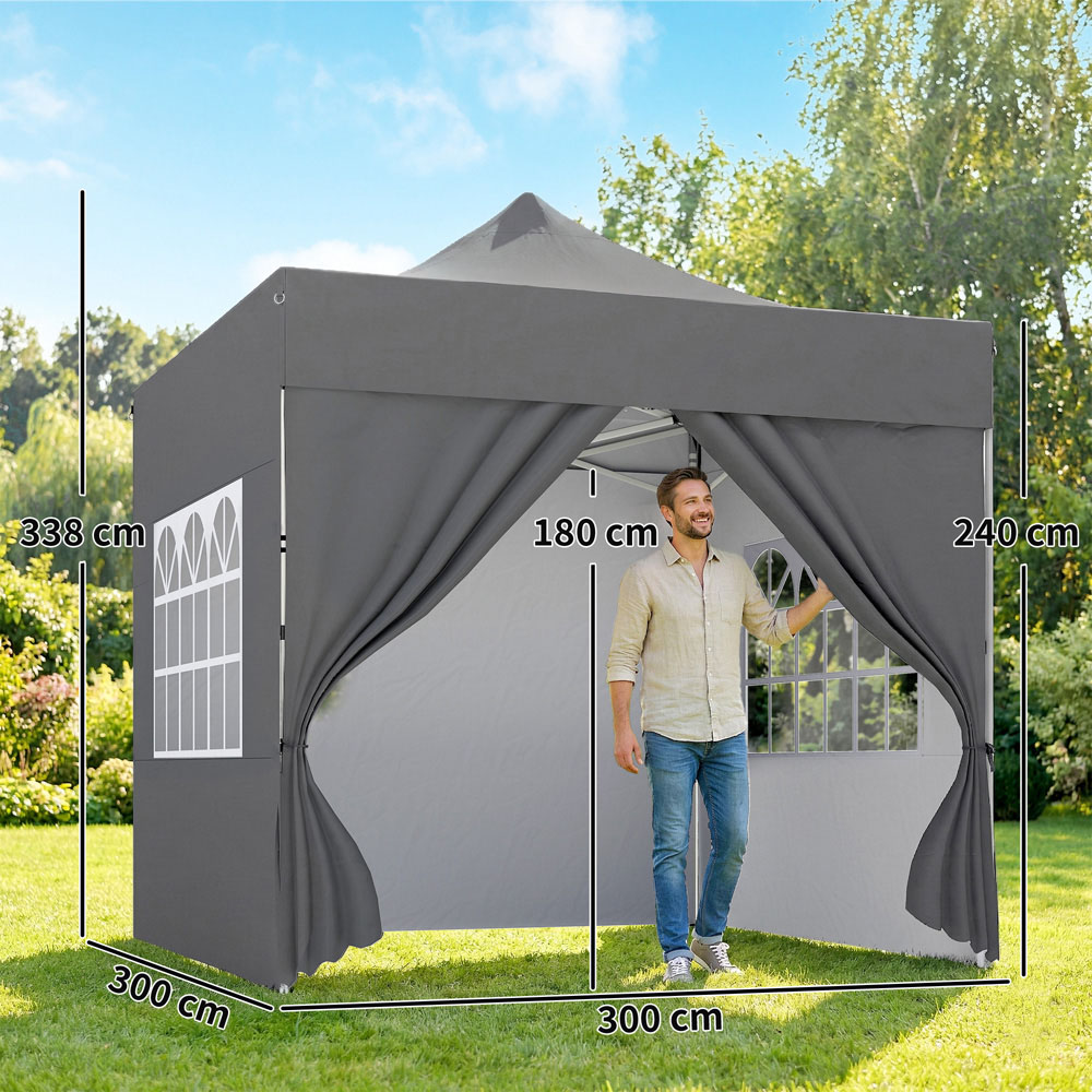 Outsunny 3 x 3m Dark Grey Heavy Duty Marquee Pop Up Gazebo with Sides Image 8